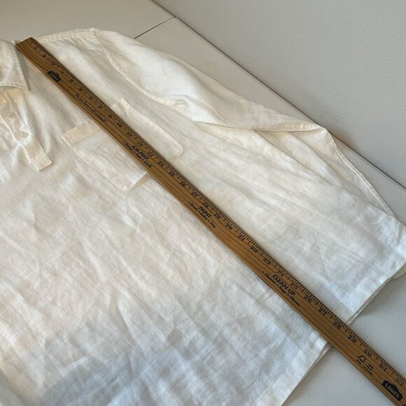 Vince Womens L White Classic Fit Long Sleeve Popover Shirt 100% Linen Blouse - Picture 6 of 9